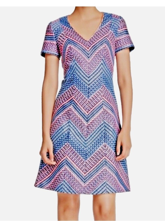 Shoshanna Dresses & Skirts - Shoshanna Laisa Tweed Dress Chevron Pattern V‑Neck Short Sleeve Sz 10